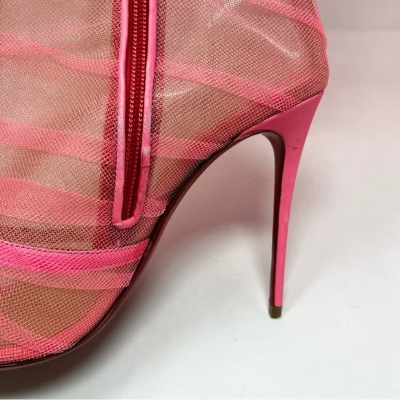 RARE Christian Louboutin SS22 Libellibotta Pink Tulle Knee High Boots Heels 40 - Picture 14 of 15